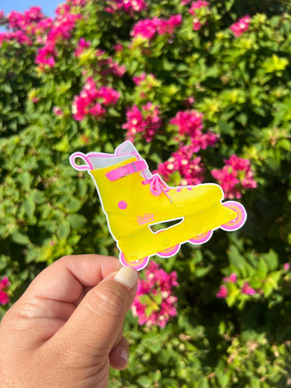 Hot Pink and highlighter yellow skates  Waterproof Stickers