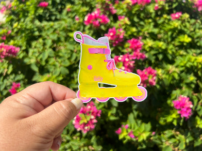 Hot Pink and highlighter yellow skates  Waterproof Stickers