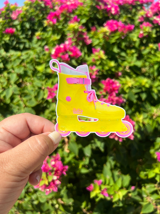 Hot Pink and highlighter yellow skates  Waterproof Stickers