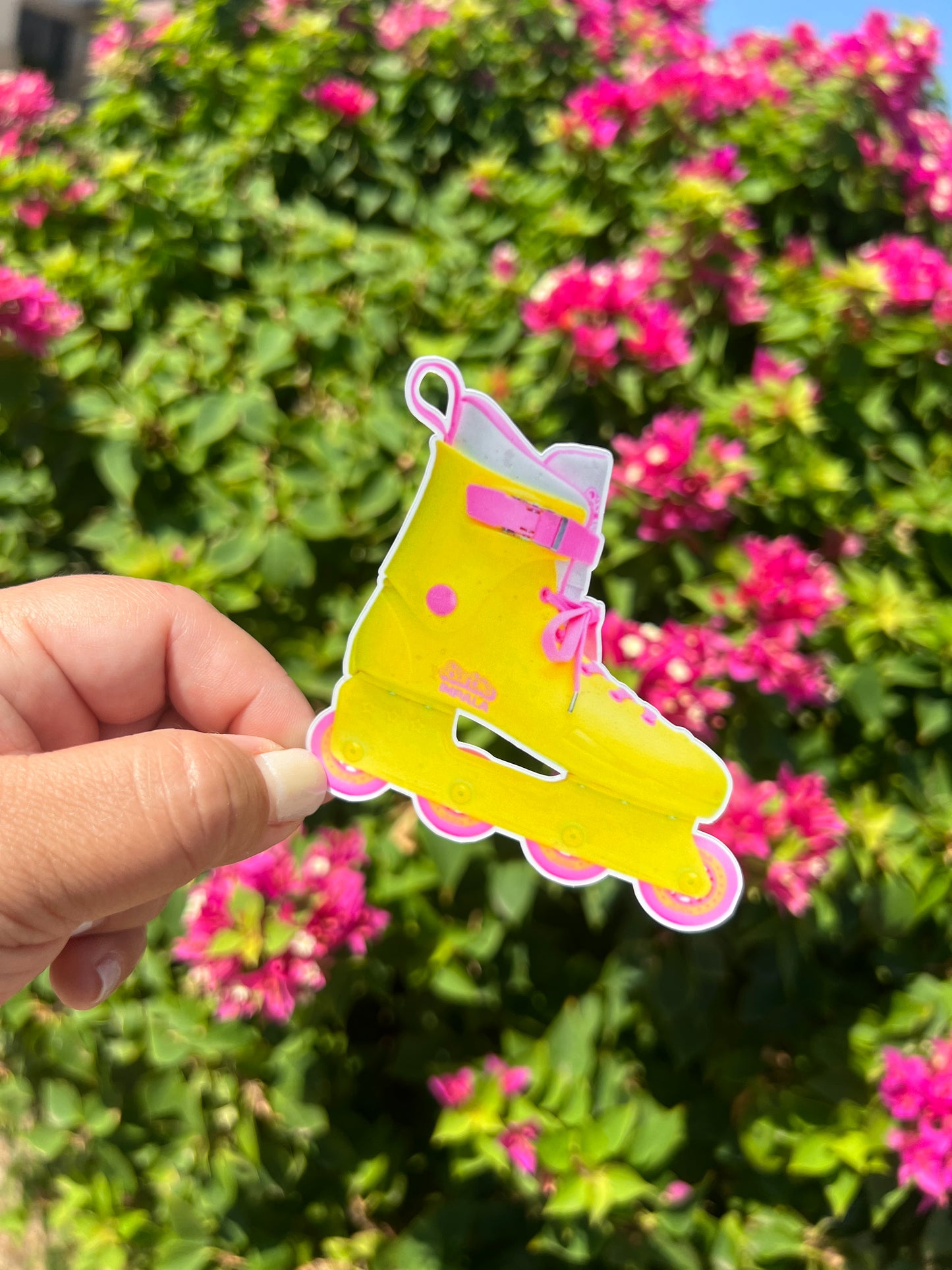 Hot Pink and highlighter yellow skates  Waterproof Stickers