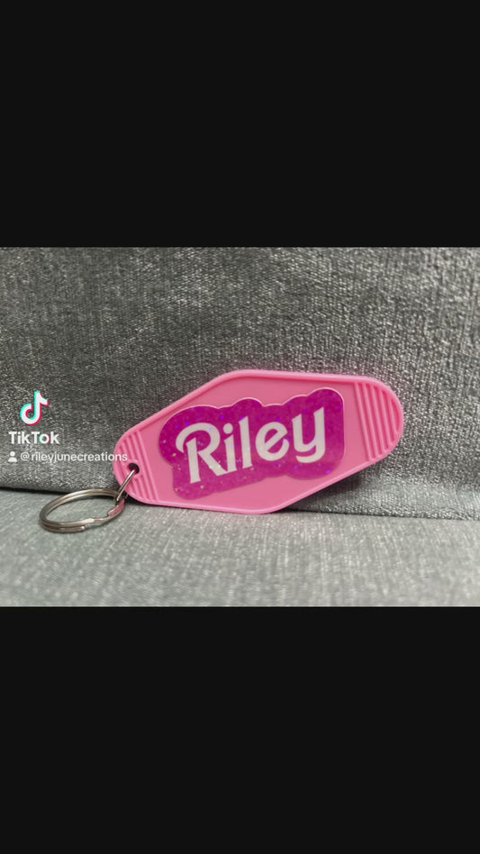 Personalized Barbie Inspired Vintage Retro Style  Motel Keychain